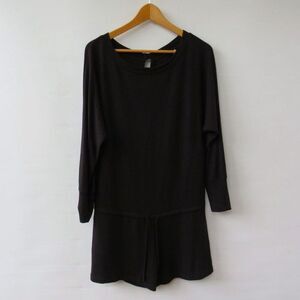 Lanston Womens Size XS Boyfriend Black French Terry Long Sleeve Romper